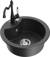 Mexen Diego žulový drez 1-komorový s kuchynskou batériou Carla, čierny škvrnitý - 6512-76-670700-70