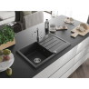 Mexen Bruno granitový drez s 1-komorou s odkvapkávačom a kuchynskou batériou Carla, čierny s bodkami - 6513-76-670700-00