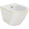 Mexen Lena závesný bidet, biely/zlatý vzor mriežka - 35224809
