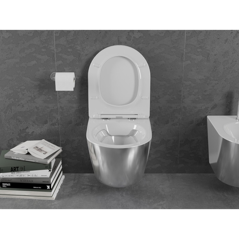 Mexen Lena WC misa Rimless s doskou s pomalým zatváraním slim, duroplast, biela/strieborná - 30224004