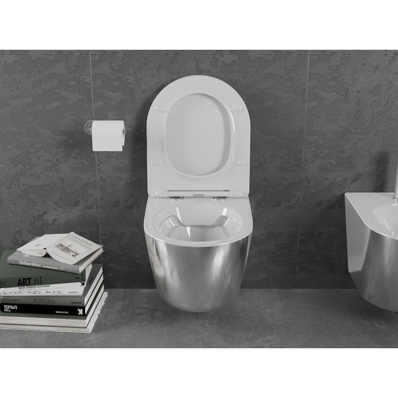Mexen Lena WC misa Rimless s pomaly padajúcou doskou slim, duroplast, biela/strieborná - 30224004