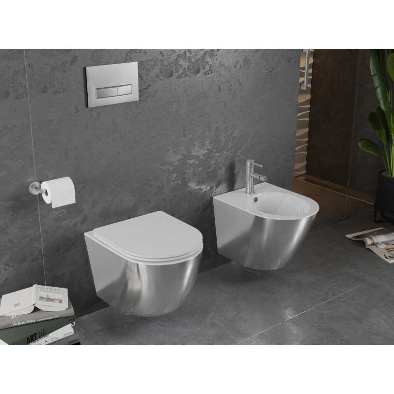 Mexen Lena WC misa Rimless s doskou s pomalým zatváraním slim, duroplast, biela/strieborná - 30224004