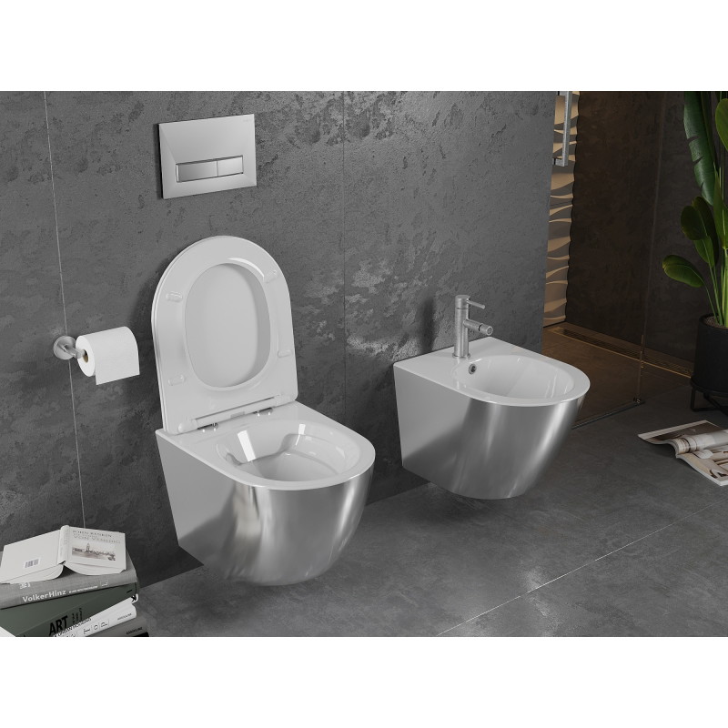 Mexen Lena WC misa Rimless s doskou s pomalým zatváraním slim, duroplast, biela/strieborná - 30224004
