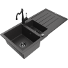 Mexen Andres granitový drez s 1,5 komorou s odkvapkávačom a kuchynskou batériou Carla, čierny bodkovaný
