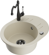 Mexen Kevin granitový kuchynský drez 1-komorový s odkvapkávačom a kuchynskou batériou Carla, béžový - 6517-69-670700-70