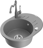 Mexen Kevin granitový kuchynský drez s 1-komorou a odkvapkávacou plochou a kuchynskou batériou Carla, šedý - 6517-71-670700-71