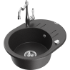 Mexen Kevin granitový kuchynský drez 1-komorový s odkvapkávacou plochou a kuchynskou batériou Carla, čierny bodkovaný