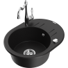 Mexen Kevin granitový kuchynský drez 1-komorový s odkvapom a kuchynskou batériou Carla, čierny - 6517-77-670700-00