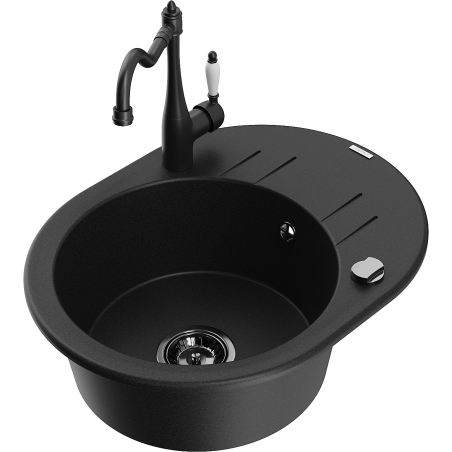 Mexen Kevin jednodrezový granitový drez s odkvapkávačom a kuchynskou batériou Carla, čierny - 6517-77-670700-70-B