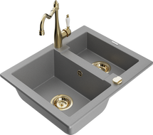 Mexen Carlos granitový drez 1,5-komorový s kuchynskou batériou Carla, sivý - 6518-71-670700-50