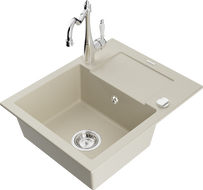 Mexen Enzo granitový kuchynský drez s odkvapkávačom a kuchynskou batériou Carla, béžový - 6506-69-670700-00