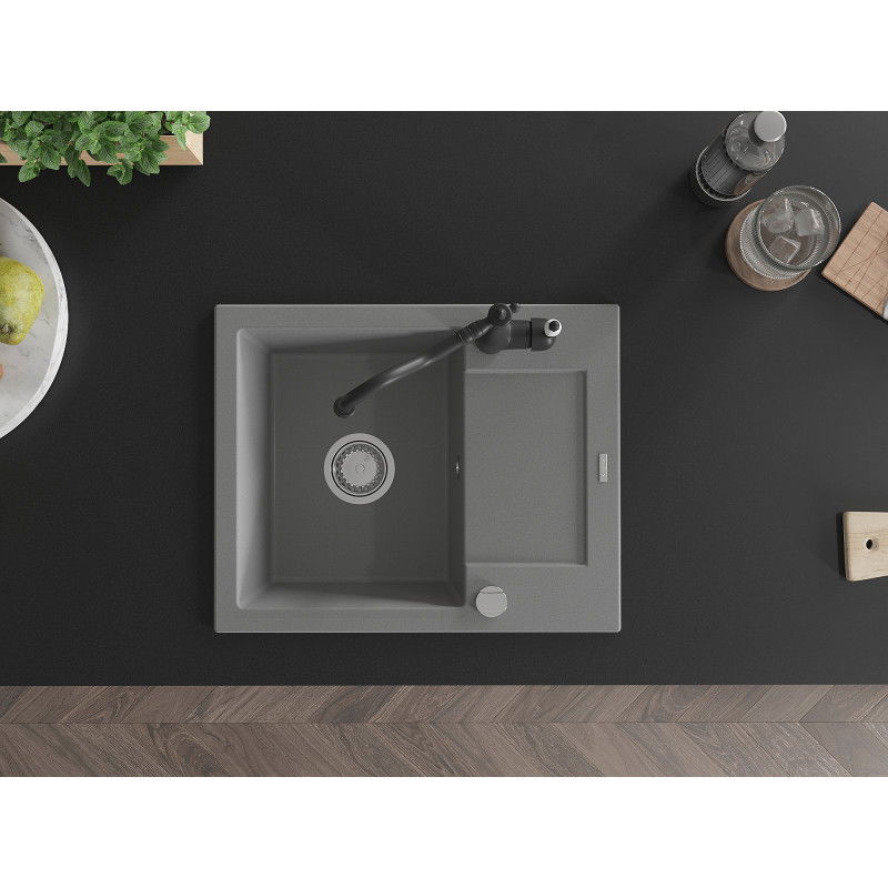 Mexen Enzo kuchynský drez 1-komorový s odkvapkávačom a kuchynskou batériou Carla, sivý - 6506-71-670700-70
