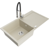 Mexen Leo granitový jednodrez s odkvapkávačom a kuchynskou batériou Aster, béžový - 6501-69-73450-07