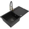Mexen Leo granitový jednokomorový drez s odkvapkávačom a kuchynskou batériou Aster, čierny - 6501-77-73450-57-B