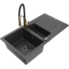 Mexen Matias granitový drez s 1,5 komorami s odkvapkaním a kuchynskou batériou Aster, čierny škvrnitý - 6502-76-73450-57-B