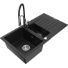 Mexen Matias granitový drez 1,5-komorový s odkvapkávačom a kuchynskou batériou Aster, čierny - 6502-77-73450-07