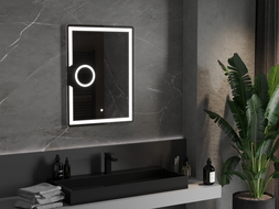Mexen Onyx kúpeľňové zrkadlo s osvetlením a kozmetickým zrkadielkom 60 x 80 cm, LED 6000K, anti-fog - 9813-060-080-611-00