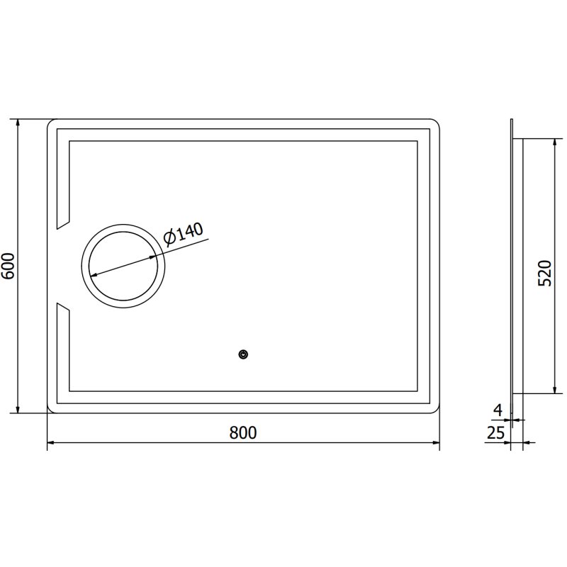 Mexen Onyx kúpeľňové zrkadlo s podsvietením s kozmetickým zrkadlom 80 x 60 cm, LED 6000K, proti zahmlievaniu