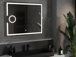 Mexen Onyx kúpeľňové zrkadlo s osvetlením a kozmetickým zrkadlom 100 x 80 cm, LED 6000K, antinápara - 9813-100-080-611-00
