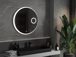 Mexen Ella podsvietené okrúhle kúpeľňové zrkadlo s kozmetickým zrkadielkom, 80 cm, LED 6000K, antifog - 9811-080-080-611-00
