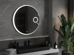 Mexen Ella podsvietené okrúhle kúpeľňové zrkadlo s kozmetickým zrkadlom, 90 cm, LED 6000K, anti-pára - 9811-090-090-611-00