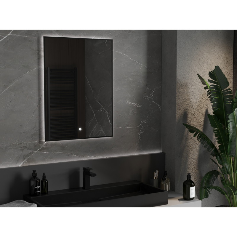 Mexen Erma kúpeľňové zrkadlo s podsvietením 60 x 80 cm, LED 6000K, proti rosneniu, čierny rám - 9814-060-080-611-70