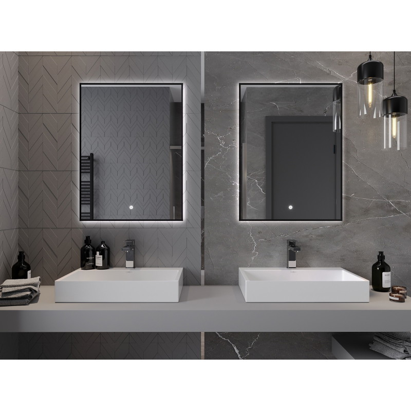 Mexen Erma osvetlené kúpeľňové zrkadlo 60 x 80 cm, LED 6000K, proti pare, čierny rám - 9814-060-080-611-70