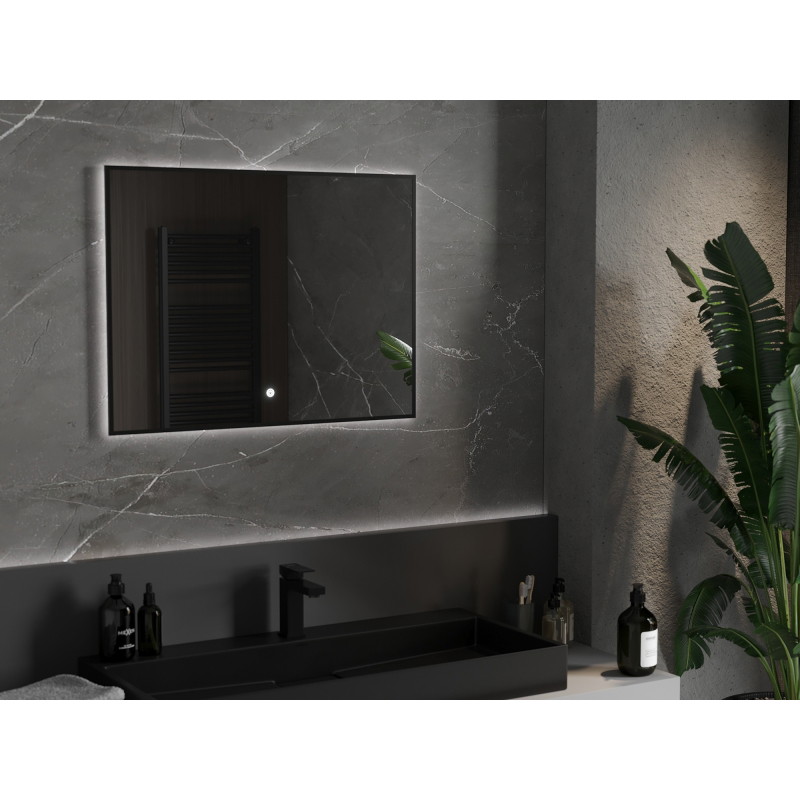 Mexen Erma osvetlené kúpeľňové zrkadlo 80 x 60 cm, LED 6000K, proti zahmlievaniu, čierny rám - 9814-080-060-611-70