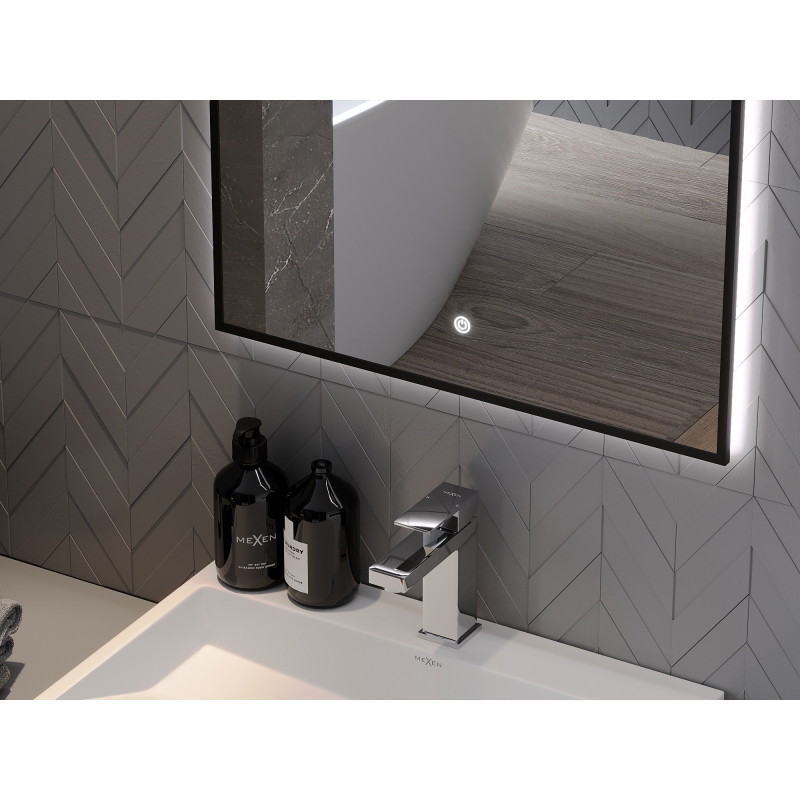 Mexen Erma osvetlené kúpeľňové zrkadlo 80 x 60 cm, LED 6000K, proti zahmlievaniu, čierny rám - 9814-080-060-611-70
