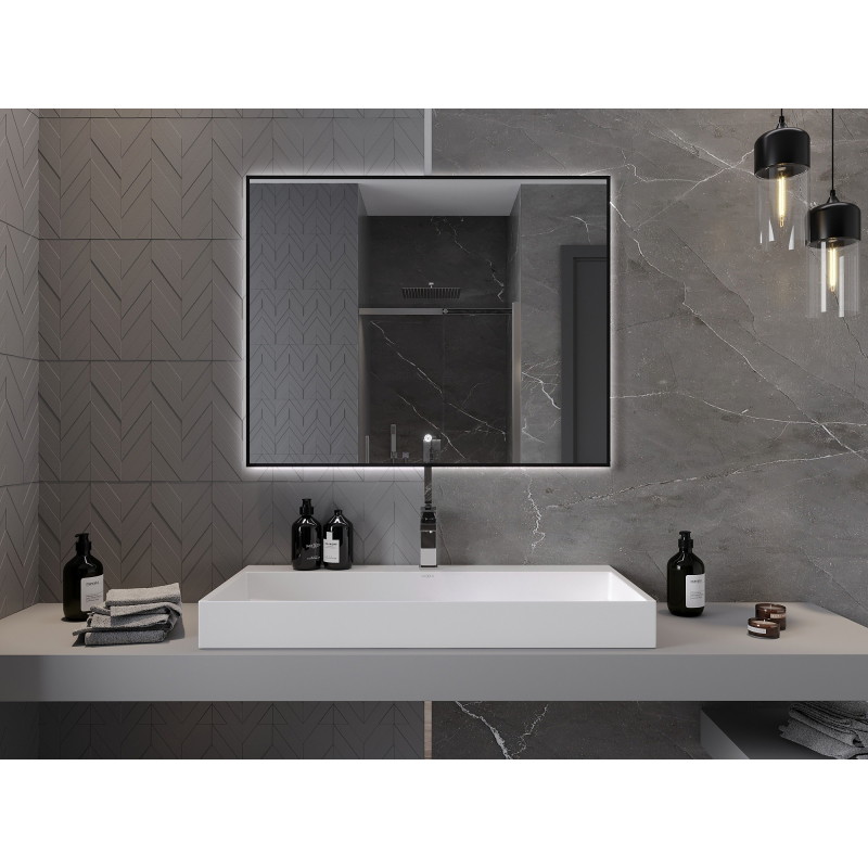 Mexen Erma osvetlené kúpeľňové zrkadlo 100 x 80 cm, LED 6000K, proti zahmlievaniu, čierny rám - 9814-100-080-611-70