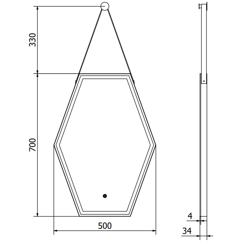 Mexen Orla podsvietené kúpeľňové zrkadlo 50 x 70 cm, LED 6000K, protimlženie, čierny rám - 9815-050-070-611-70