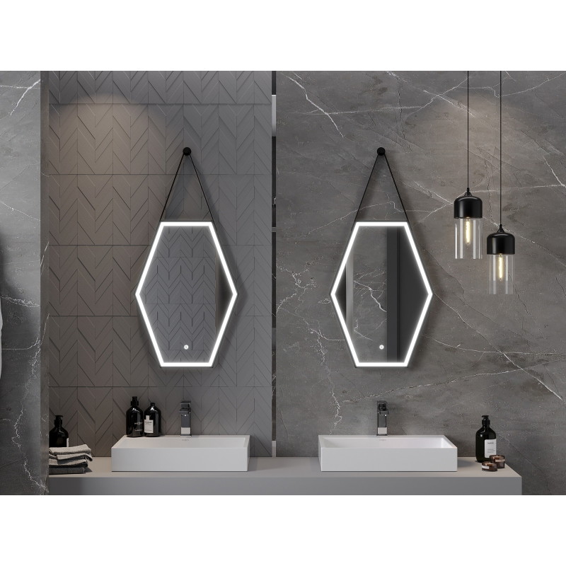 Mexen Orla podsvietené kúpeľňové zrkadlo 50 x 70 cm, LED 6000K, protimlženie, čierny rám - 9815-050-070-611-70