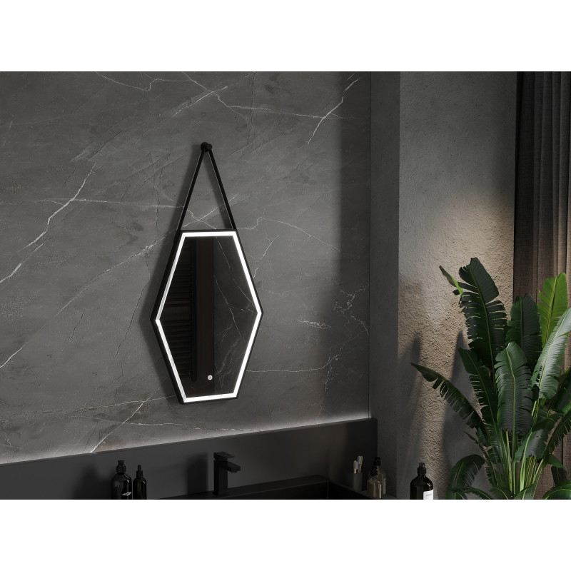 Mexen Orla podsvietené kúpeľňové zrkadlo 50 x 70 cm, LED 6000K, protimlženie, čierny rám - 9815-050-070-611-70