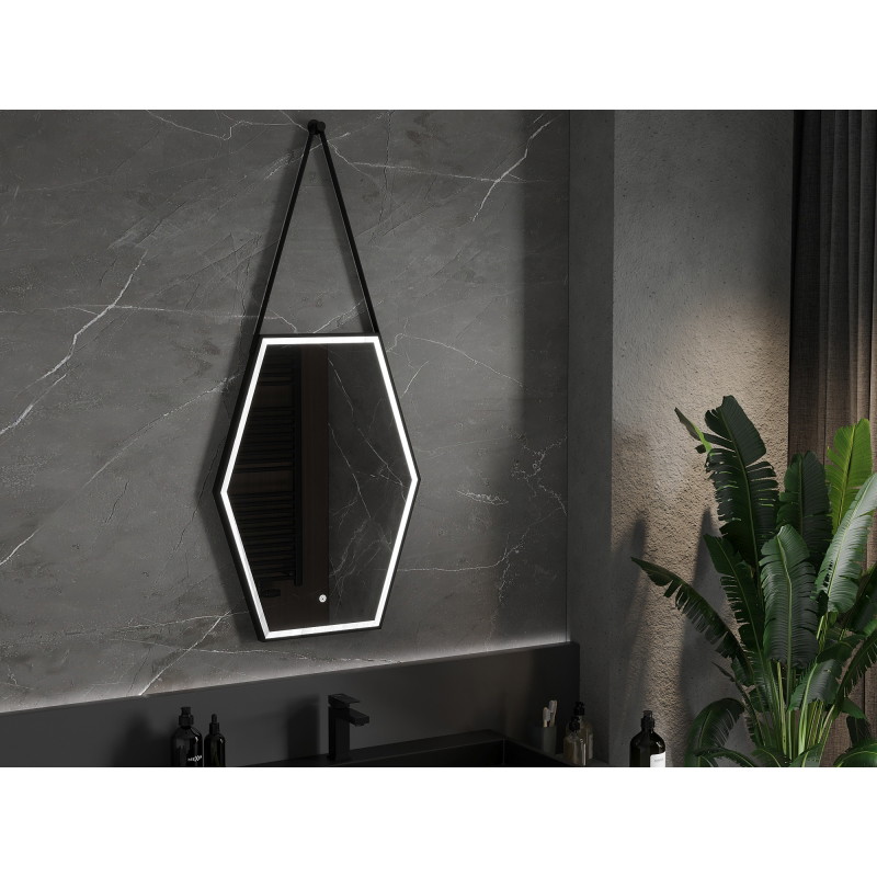 Mexen Orla osvetlené kúpeľňové zrkadlo 60 x 80 cm, LED 6000K, proti zahmlievaniu, čierny rám - 9815-060-080-611-70