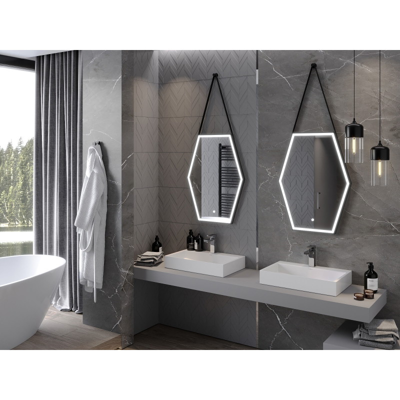 Mexen Orla osvetlené kúpeľňové zrkadlo 60 x 80 cm, LED 6000K, proti zahmlievaniu, čierny rám - 9815-060-080-611-70