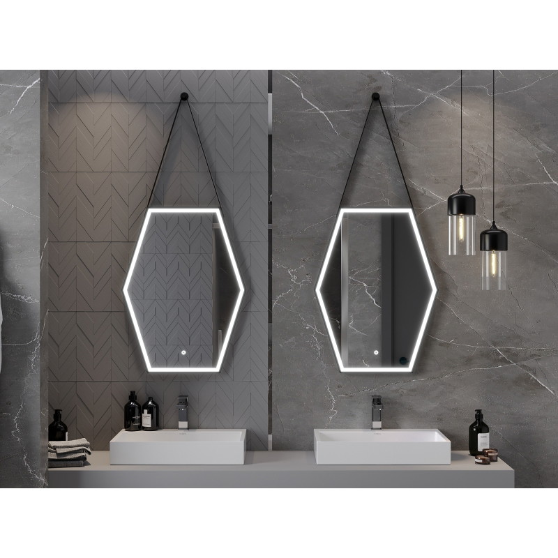 Mexen Orla osvetlené kúpeľňové zrkadlo 60 x 80 cm, LED 6000K, proti zahmlievaniu, čierny rám - 9815-060-080-611-70