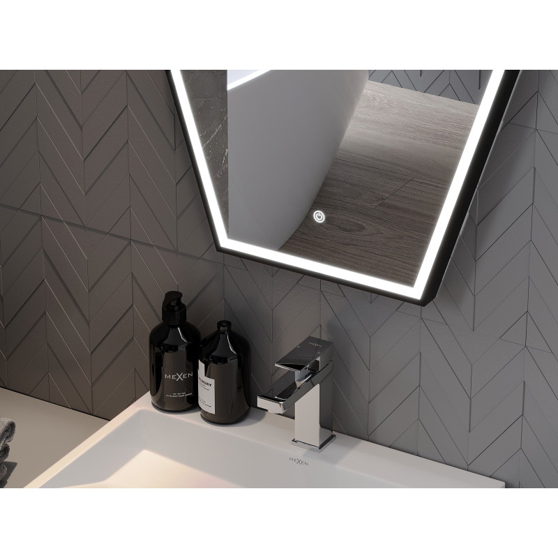 Mexen Orla osvetlené kúpeľňové zrkadlo 60 x 80 cm, LED 6000K, proti zahmlievaniu, čierny rám - 9815-060-080-611-70