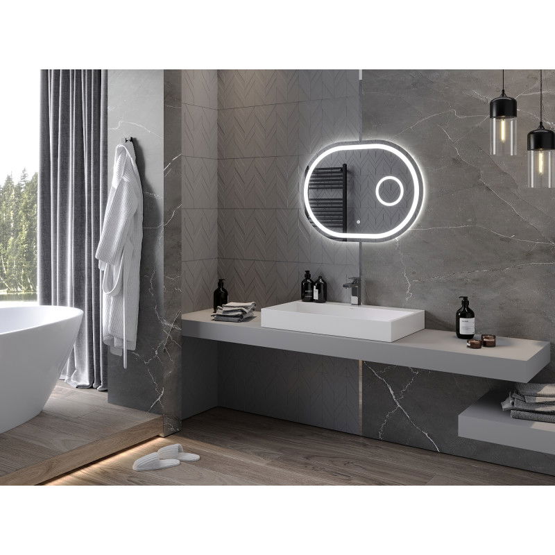 Mexen Umba osvetlené kúpeľňové zrkadlo s kozmetickým zrkadielkom 80 x 60 cm, LED 6000K, proti zahmlievaniu