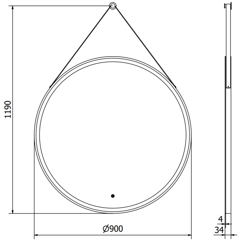 Mexen Reni podsvietené kúpeľňové zrkadlo, okrúhle 90 cm, LED 6000K, antivapor, čierny rám - 9812-090-090-611-70