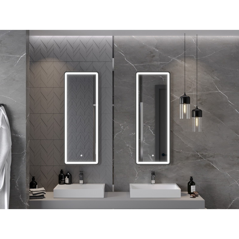 Mexen Coro podsvietené kúpeľňové zrkadlo 45 x 120 cm, LED 6000K, protizahmlievací, čierny rám - 9817-045-120-611-70