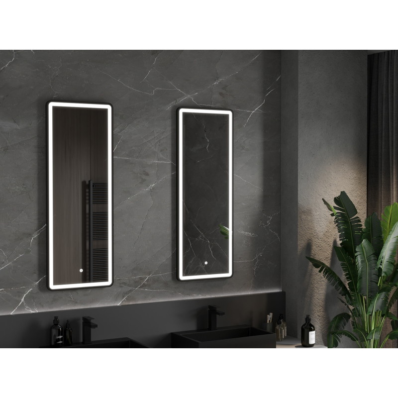 Mexen Coro podsvietené kúpeľňové zrkadlo 45 x 120 cm, LED 6000K, protizahmlievací, čierny rám - 9817-045-120-611-70