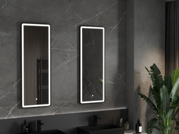 Mexen Coro osvetlené kúpeľňové zrkadlo 45 x 120 cm, LED 6000K, proti zahmlievaniu, čierny rám - 9817-045-120-611-70