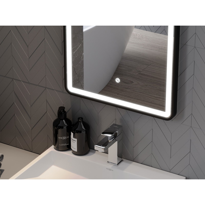 Mexen Coro podsvietené kúpeľňové zrkadlo 45 x 120 cm, LED 6000K, proti zahmlievaniu, čierny rám - 9817-045-120-611-70