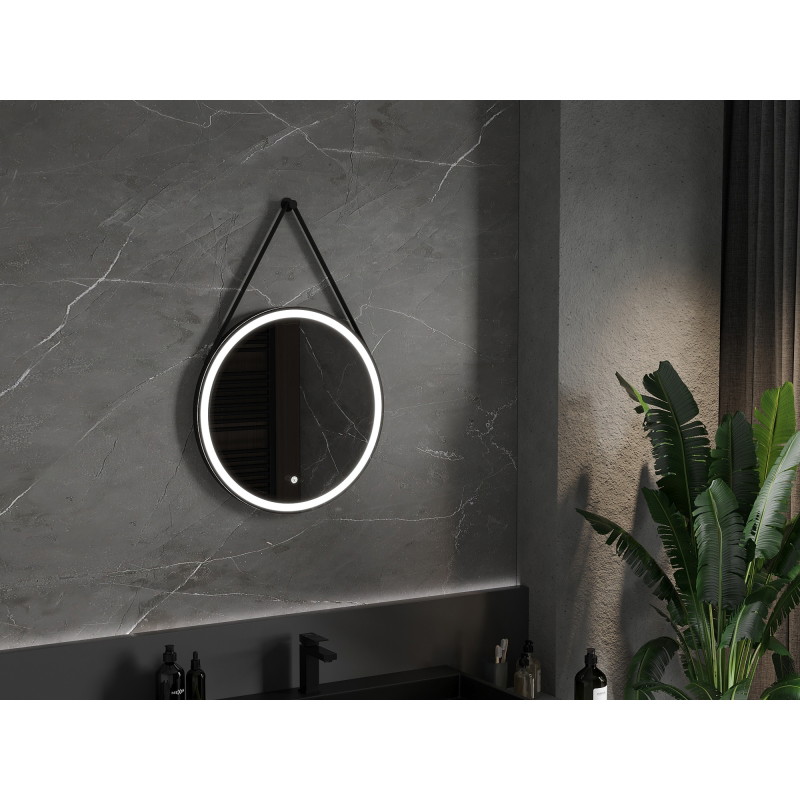 Mexen Reni kúpeľňové zrkadlo s podsvietením, okrúhle 60 cm, LED 6000K, anti-para, čierny rám - 9812-060-060-611-70