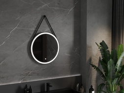 Mexen Reni okrúhle podsvietené kúpeľňové zrkadlo, 60 cm, LED 6000K, proti hmle, čierny rám - 9812-060-060-611-70