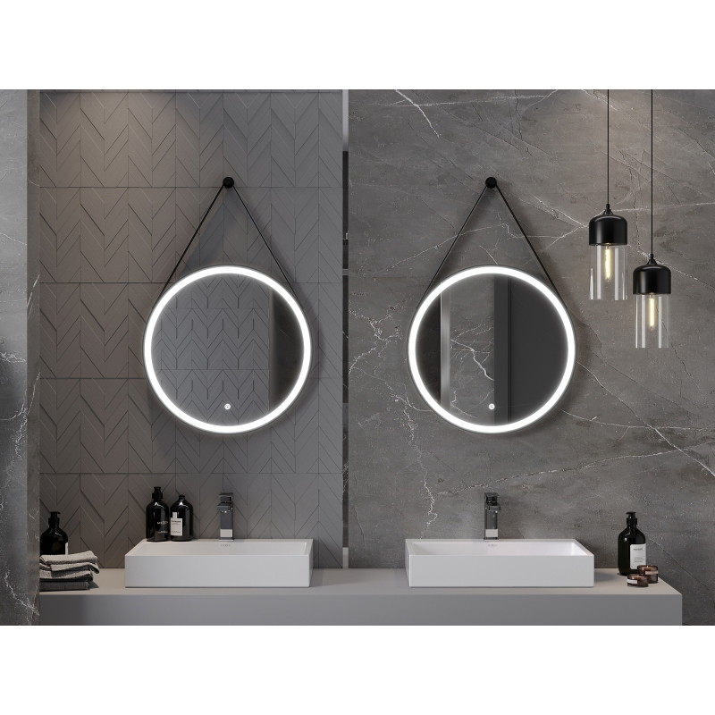 Mexen Reni zrkadlo do kúpeľne s podsvietením, okrúhle 60 cm, LED 6000K, proti zahmlievaniu, čierny rám
