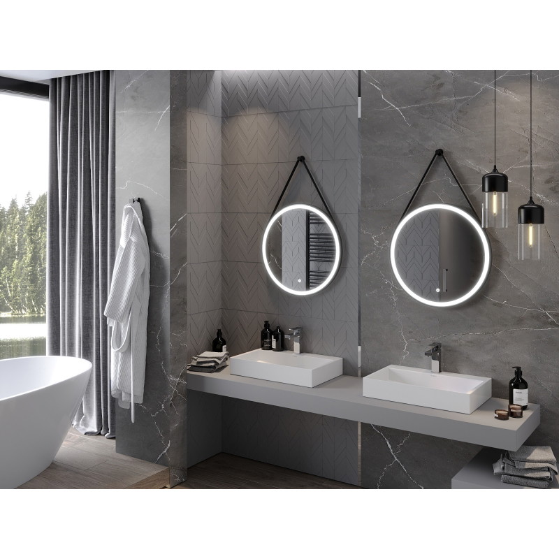 Mexen Reni kúpeľňové zrkadlo s podsvietením, okrúhle 60 cm, LED 6000K, anti-para, čierny rám - 9812-060-060-611-70