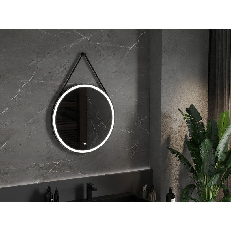 Mexen Reni osvetlené kúpeľňové zrkadlo, okrúhle 70 cm, LED 6000K, proti zahmlievaniu, čierny rám - 9812-070-070-611-70