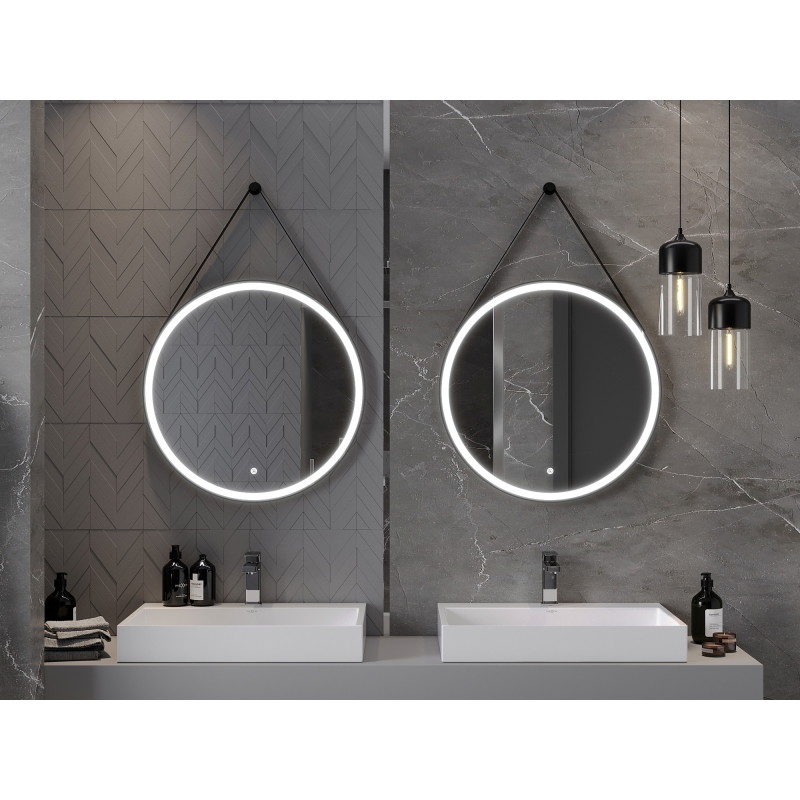 Mexen Reni okrúhle osvetlené kúpeľňové zrkadlo, 70 cm, LED 6000K, proti zahmlievaniu, čierny rám - 9812-070-070-611-70