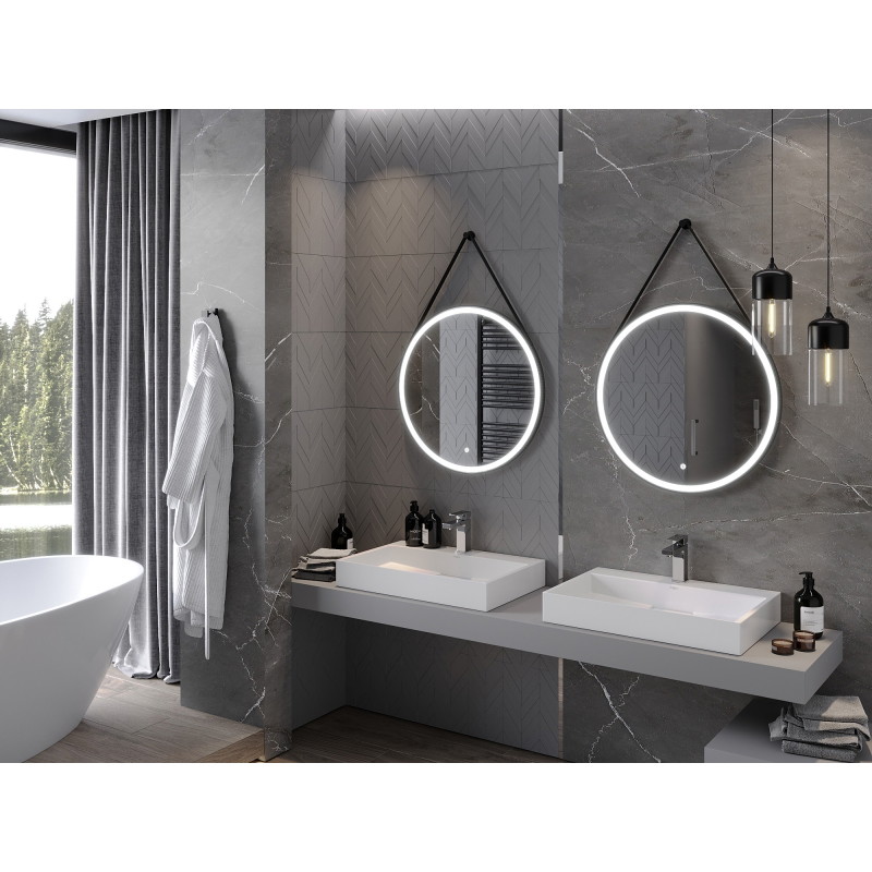 Mexen Reni osvetlené kúpeľňové zrkadlo, okrúhle 70 cm, LED 6000K, proti zaroseniu, čierny rám - 9812-070-070-611-70